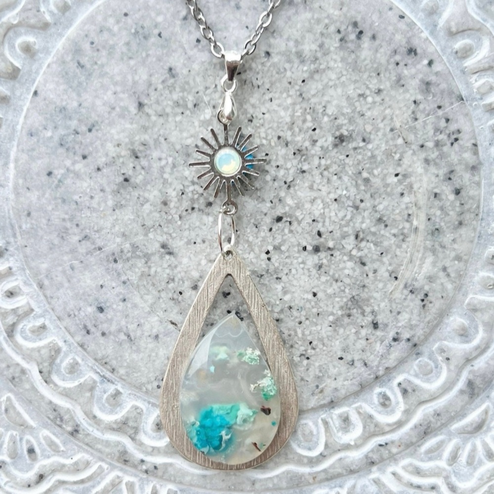 Confetti Chrysocolla Opalite Sun Necklace Handmade by Wandering Bunny LLC